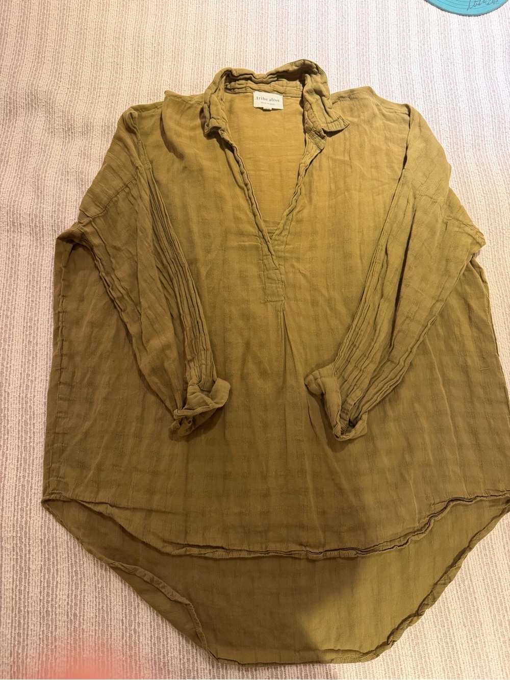 tribe alive Olive Tunic Pullover with V-Neck